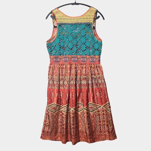 Johnny Was Womens 100% Silk Sleeveless Boho Mini Dress Crochet Back Festival M - Picture 4 of 12